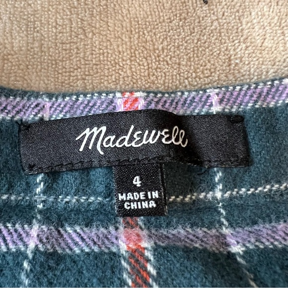 MADEWELL Cotton 'Colette' Green Western Plaid Mini Tiered Shirt Dress - Sz 4 - Picture 9 of 12